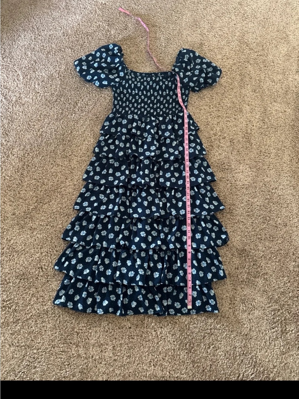 Crystal Doll Cottagecore Blue & White Floral Smocked Tiered Dress size Large - Picture 11 of 12